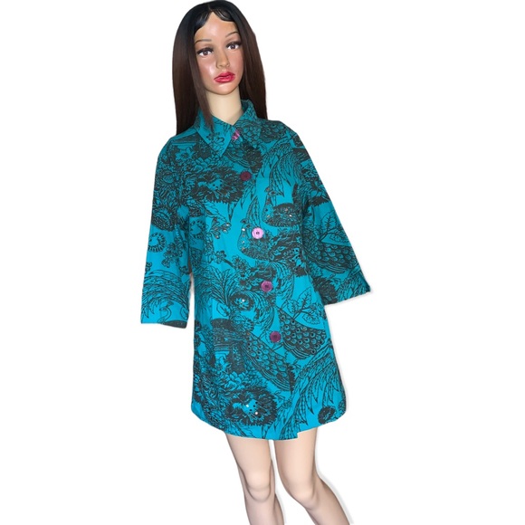 Gandy Couture Peacock /Floral Print Button-Down Shirt, Size S - Picture 3 of 16